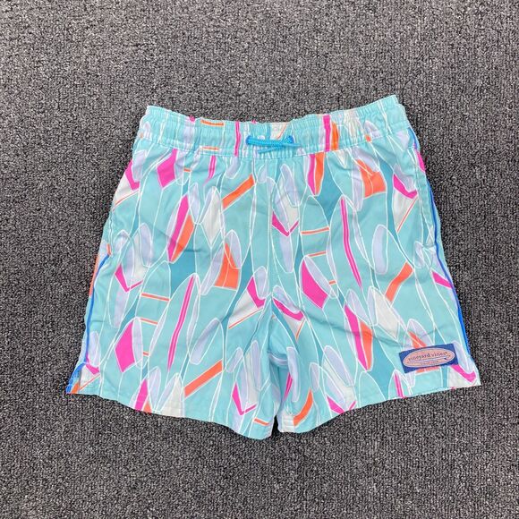 Vineyard Vines Boys Swim Trunks Aqua And Orange Waves Size 7 - Picture 1 of 6